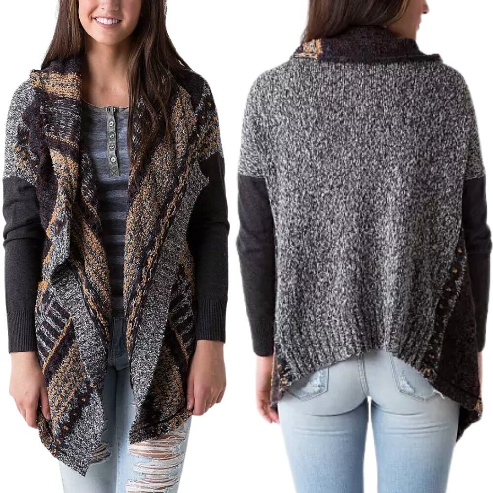 BKE Open Weave Knit Cardigan Sweater Women's Large Eclectic Grandpa Western Wool